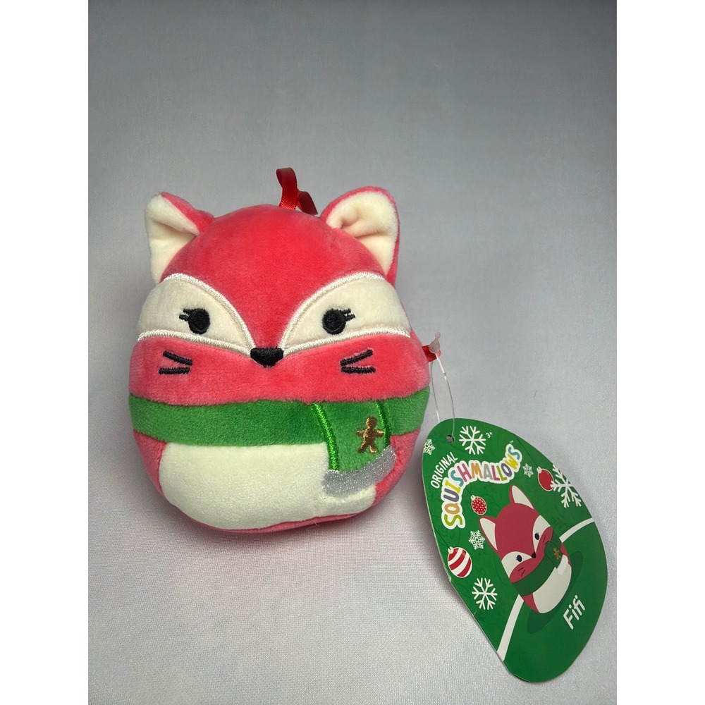 Squishmallows Fifi the Fox Plush Ornament 4" Pink Scarf Holiday Festive Hang Tag